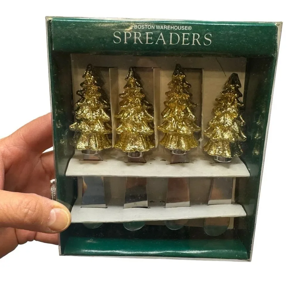 Vintage Christmas tree butter/cheese spread knives charcuterie board